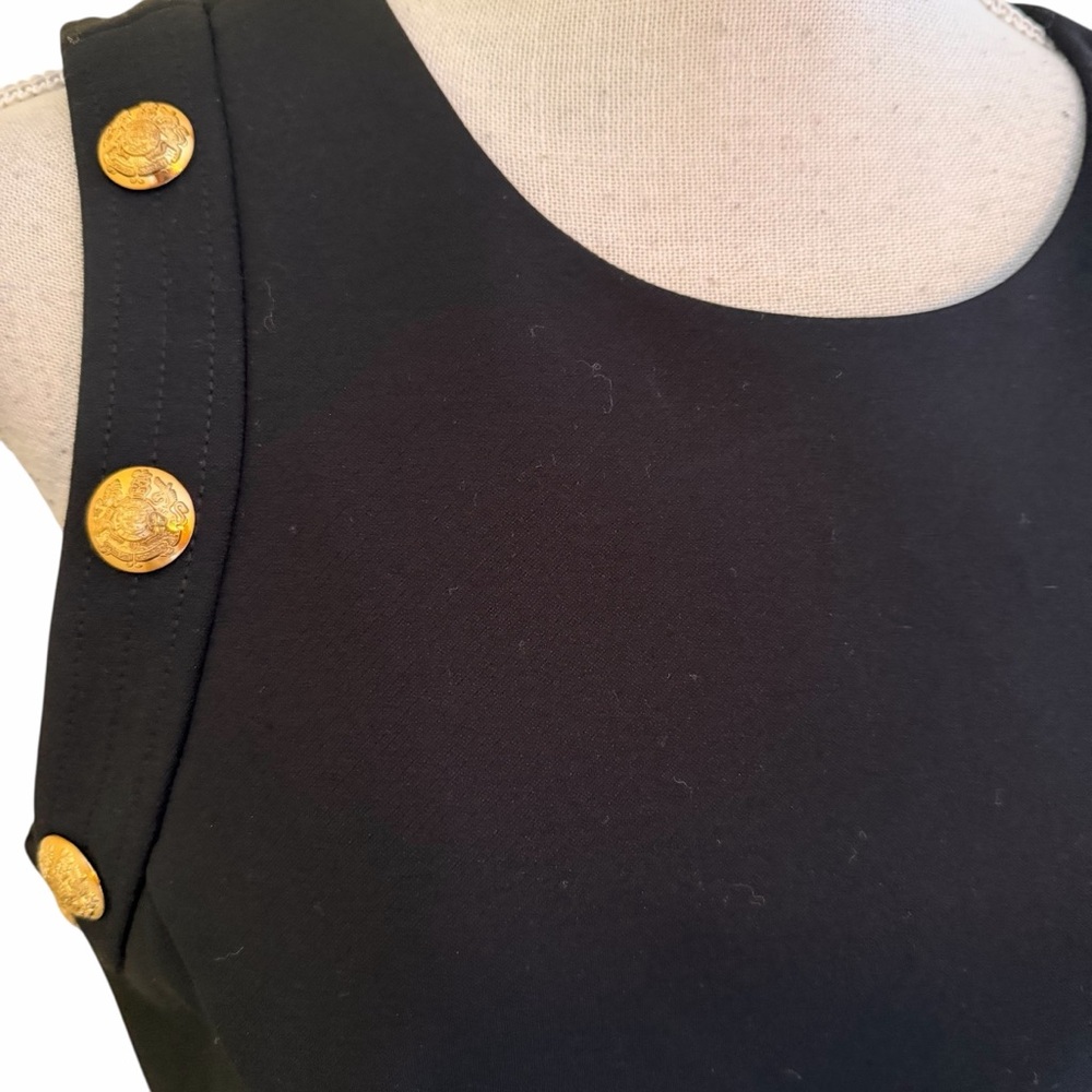 White House Black Market Black Ponte Sleeveless Aline Dress /Gold Button Trim - Picture 4 of 11